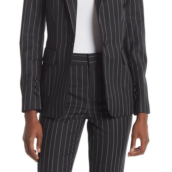 Frame Denim Black Pinstripe Classic Wool Blend Blazer - Picture 2 of 6